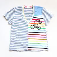 Image 4 of rainbow stripe bikes courtneycourtney adult size m/l medium large vneck short sleeve tee tshirt top