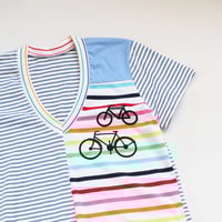 Image 2 of rainbow stripe bikes courtneycourtney adult size m/l medium large vneck short sleeve tee tshirt top