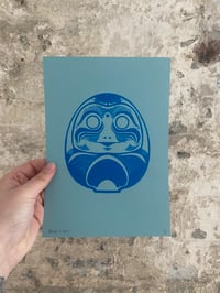 Image 1 of 'Daruma Dolls' A5 Hand-Pulled Single-Colour Screen Print on Various Coloured Card