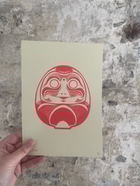 Image 2 of 'Daruma Dolls' A5 Hand-Pulled Single-Colour Screen Print on Various Coloured Card