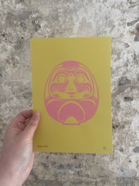 Image 1 of 'Daruma Dolls' A5 Hand-Pulled Single-Colour Screen Print on Mustard Card