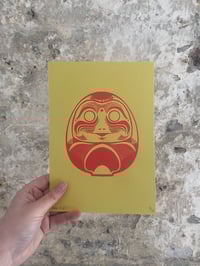 Image 2 of 'Daruma Dolls' A5 Hand-Pulled Single-Colour Screen Print on Mustard Card