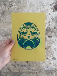 Image 4 of 'Daruma Dolls' A5 Hand-Pulled Single-Colour Screen Print on Mustard Card
