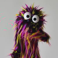 Image 1 of The MINI Critter Monster Puppet in Black with Spiked Yellow and Pink