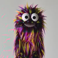 Image 2 of The MINI Critter Monster Puppet in Black with Spiked Yellow and Pink