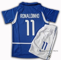 Image 2 of Brazil 2002 away RONALDINHO kids retro kit