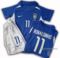 Image 1 of Brazil 2002 away RONALDINHO kids retro kit