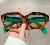 Image 1 of Green/Leopard Square Sunglasses 