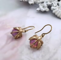 Image 1 of Fire Opal Dainty Dragonfly Earrings – Insect Jewelry with Vintage Bohemian Czech Glass Opals