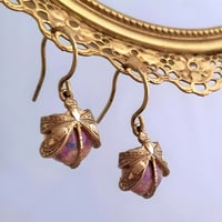 Image 4 of Fire Opal Dainty Dragonfly Earrings – Insect Jewelry with Vintage Bohemian Czech Glass Opals