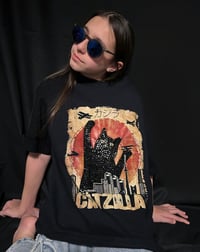Image 4 of Catzilla T shirt, custom rhinestone cat