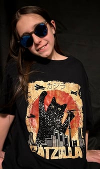 Image 6 of Catzilla T shirt, custom rhinestone cat