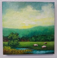 Image 2 of Miniature original acrylic landscape painting magnet with easel 4x4 canvas