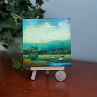 Image 3 of Miniature original acrylic landscape painting magnet with easel 4x4 canvas