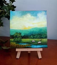 Image 1 of Miniature original acrylic landscape painting magnet with easel 4x4 canvas