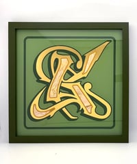Image 1 of K - Letter - Framed Reverse Painted and Gold Gilded Glass