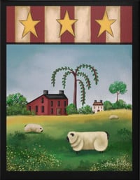 Image 1 of Primitive Folk Art Sheep Giclée Country Print Wall Decor 