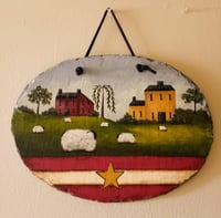 Image 3 of Primitive Folk Art Handpainted Slate Wall Hanging Americana Original Country decor Sheep stars and 