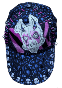 Image 1 of animal print patchwork anxiety skull hat