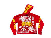 Image 1 of Black Panther WAR kanji Art dept custom made screen print red/yellow hoodie