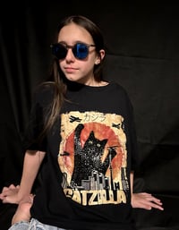 Image 8 of Catzilla T shirt, custom rhinestone cat