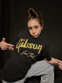 Image 4 of Hand customised Gold Gibson logo T shirt