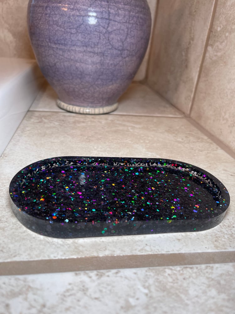 Image of Black Holographic Acrylic Accessories Tray (6in)