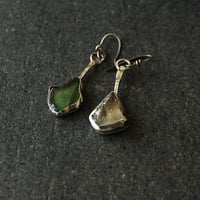 Image 3 of Sea Glass Silver Earrings Green & White