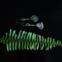 Image 2 of Sea Glass Silver Earrings Green & White