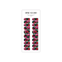 Image 3 of BLACK & RED TROPICAL FLORAL HIBISCUS NAIL DECALS 