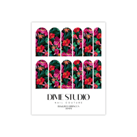 Image 2 of BLACK & RED TROPICAL FLORAL HIBISCUS NAIL DECALS 