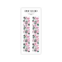 Image 3 of PINK & GREEN TROPICAL PALM FLORAL NAIL DECALS 