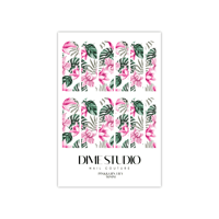 Image 4 of PINK & GREEN TROPICAL PALM FLORAL NAIL DECALS 
