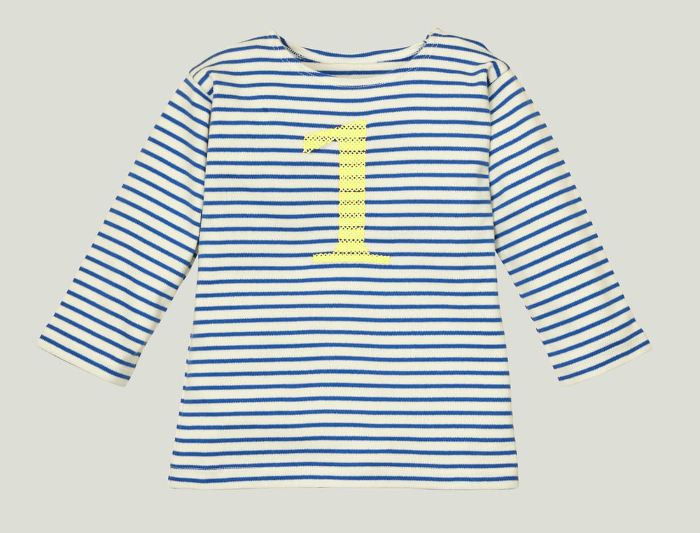 Image of NEU Geburtstags-Shirt blau gestreift mit Zahl in gelb (O) Art.266427