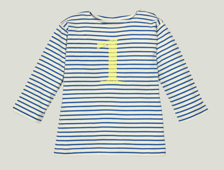 Image of NEU Geburtstags-Shirt blau gestreift mit Zahl in gelb (O) Art.266427