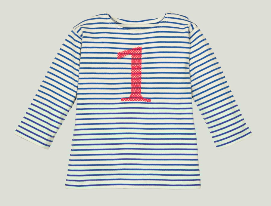 Image of NEU Geburtstags-Shirt blau gestreift mit roter Zahl (O) Art.266278