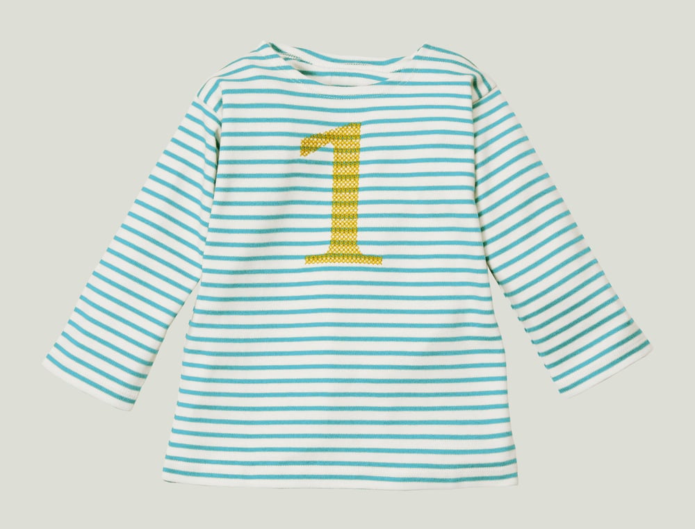 Image of NEU Geburtstags-Shirt türkis gestreift mit gelber Zahl (O) Art.266322