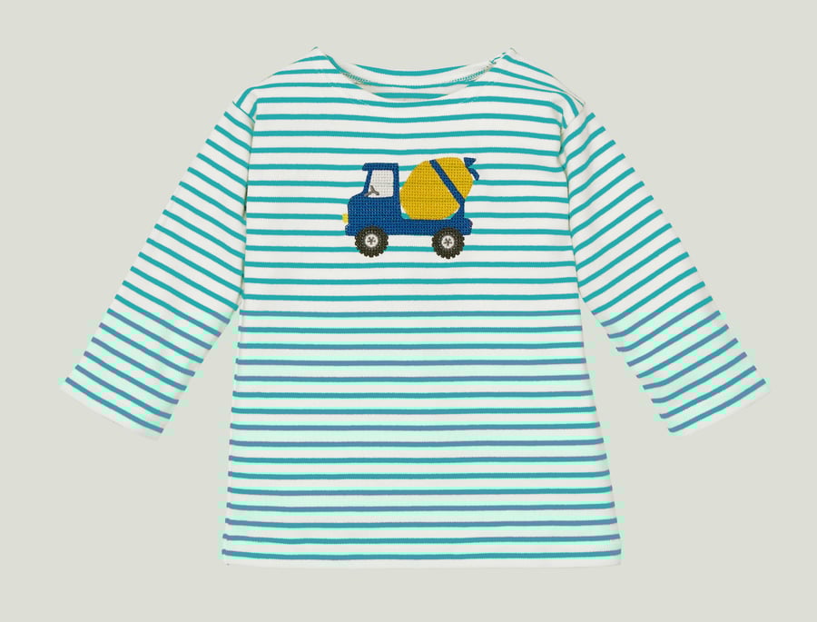 Image of NEU Shirt türkis gestreift mit Betonmischer (O) Art. 356322