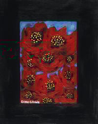 Image 1 of 'Poppies Crowded in a Window' - Acrylic on Canvas Panel, 8x10 Framed