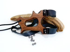 Image of Walnut Wooden Sling Shot, The Hooligan, OOAK handmade Wood Catapult, OTF Slingshot