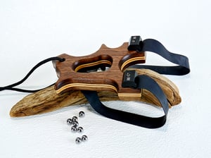 Image of Walnut Wooden Sling Shot, The Hooligan, OOAK handmade Wood Catapult, OTF Slingshot
