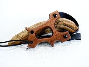 Image of Walnut Wooden Sling Shot, The Hooligan, OOAK handmade Wood Catapult, OTF Slingshot