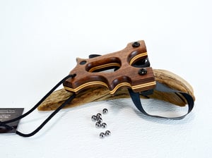 Image of Walnut Wooden Sling Shot, The Hooligan, OOAK handmade Wood Catapult, OTF Slingshot