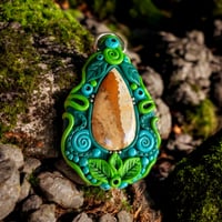 Image 1 of Green Leafy Spiral Picture Jasper Pendant