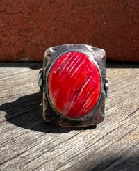 Image 3 of WL&A Rustic Bronze & Sterling Sponge Coral Thunderbird Signet - Sizes 9.5