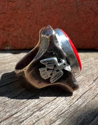 Image 2 of WL&A Rustic Bronze & Sterling Sponge Coral Thunderbird Signet - Sizes 9.5