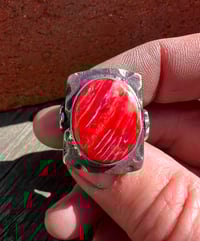 Image 4 of WL&A Rustic Bronze & Sterling Sponge Coral Thunderbird Signet - Sizes 9.5
