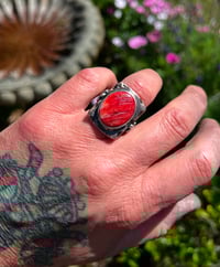 Image 5 of WL&A Rustic Bronze & Sterling Sponge Coral Thunderbird Signet - Sizes 9.5