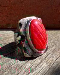 Image 1 of WL&A Rustic Bronze & Sterling Sponge Coral Thunderbird Signet - Sizes 9