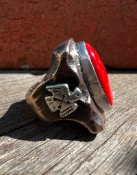 Image 2 of WL&A Rustic Bronze & Sterling Sponge Coral Thunderbird Signet - Sizes 9